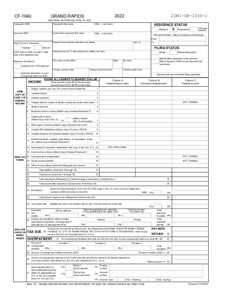  MI GR 1040NR Form 2022