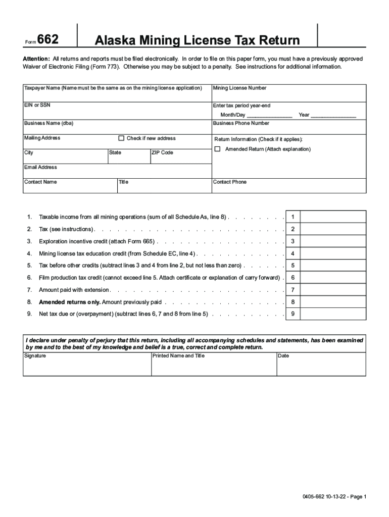  Instructions for Form 662SF Alaska Mining License Tax 2022-2024