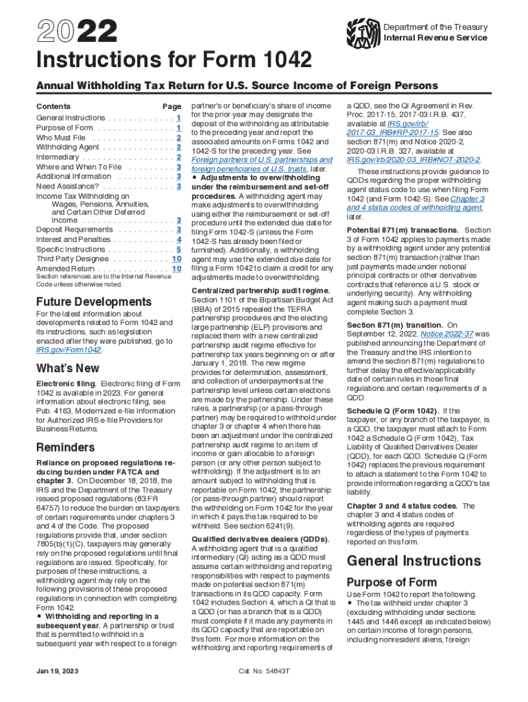  Instructions for Form 1042 Internal Revenue Service 2022-2024