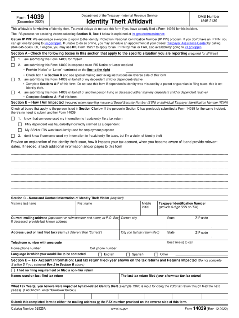  IRS Identify Theft Affidavit Form Ohio Attorney General 2022-2024