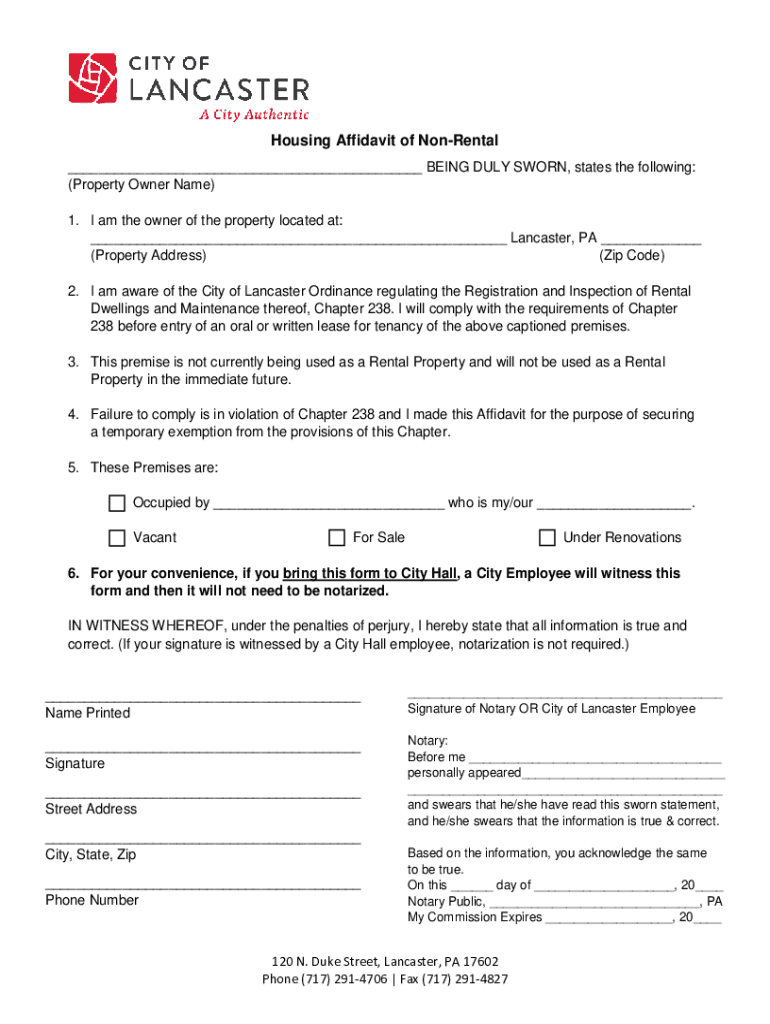 Housing Affidavit of Nonmetal BEING DULY SWORN  Form