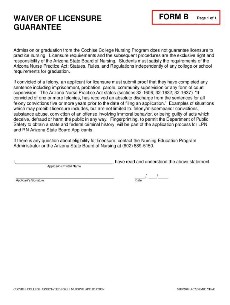 FORM WAIVER of LICENSURE GUARANTEE Page 1 of 1Admi
