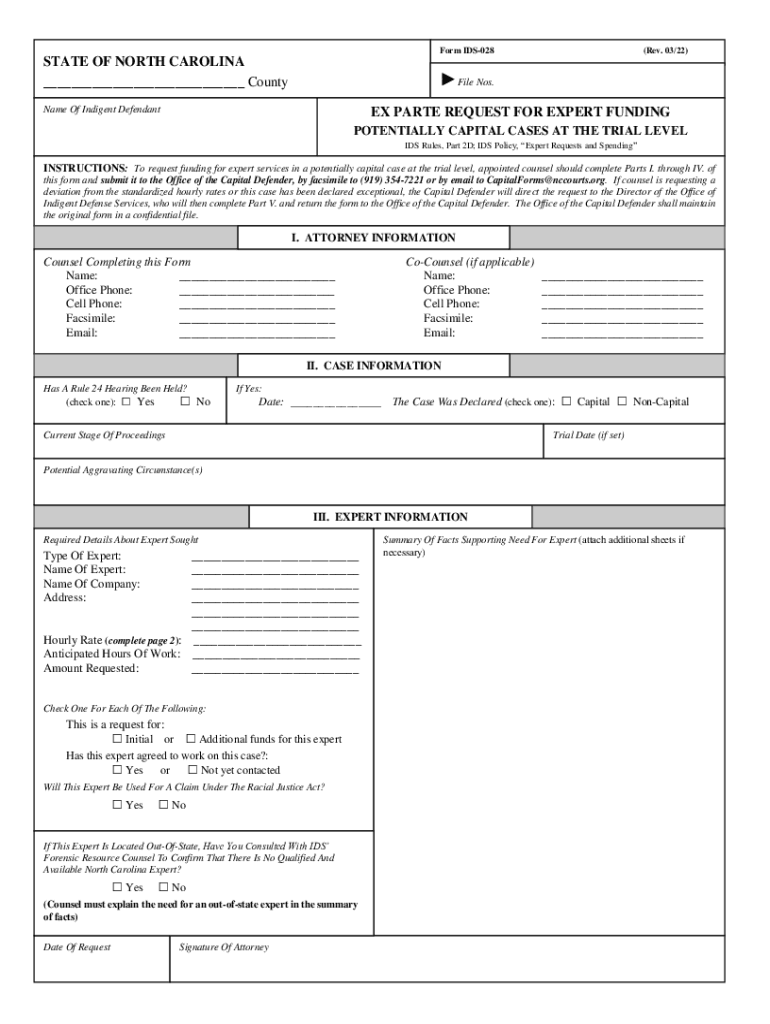  Expert Funding Request Indigent Defense Services 2022-2024