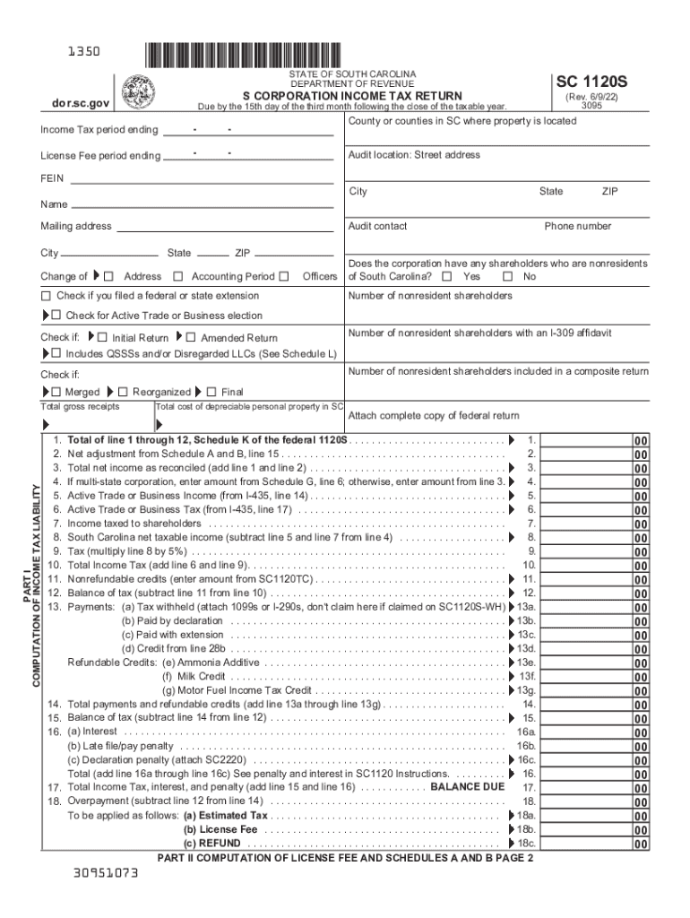  SC 1120S SC Department of Revenue 2022-2024