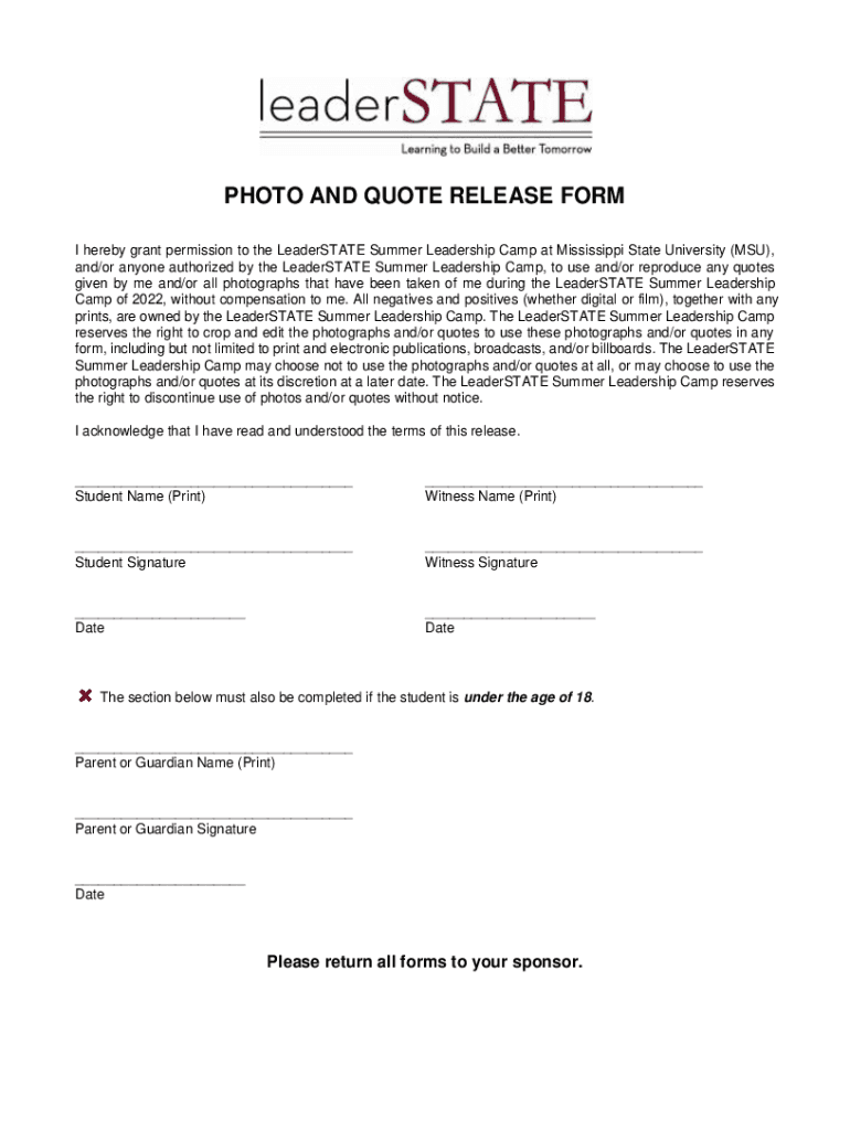 Fillable Online PHOTO and QUOTE RELEASE FORM Fax