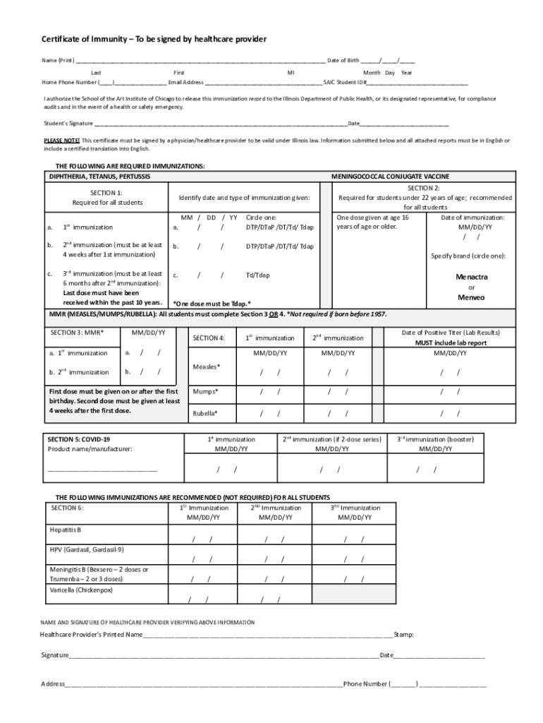  Certificate of Immunity Form COVID 4 6 2022-2024