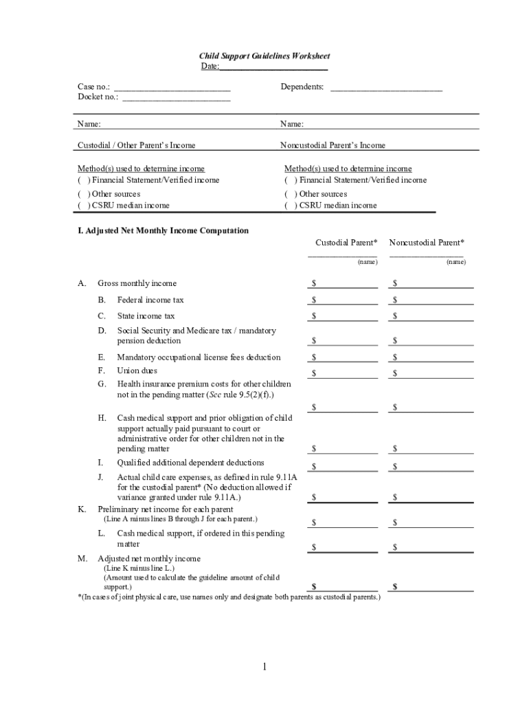  Form No 14 Child Support Amount Calculation Worksheet 2022-2024