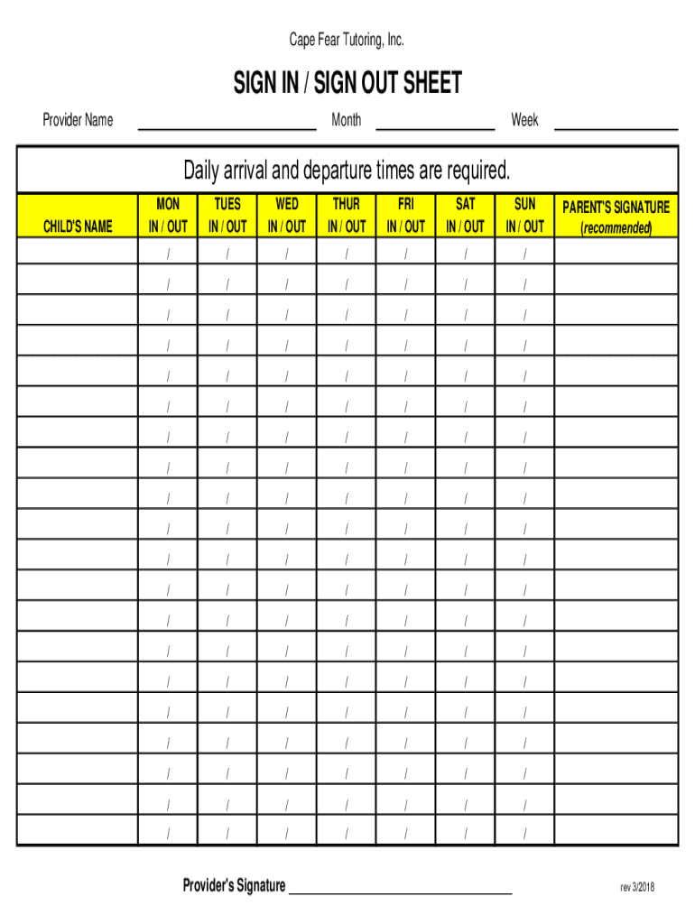 Sign in Sign Out Sheet Cape Fear Tutoring PDF4PRO  Form