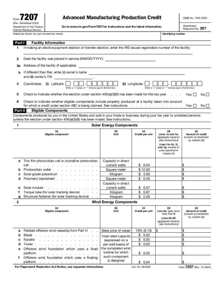 Form 7207 January Advanced Manufacturing Production Credit