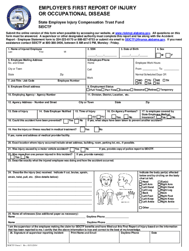 EMPLOYERS FIRST REPORT of INJURY or OCCUPATIONAL D  Form