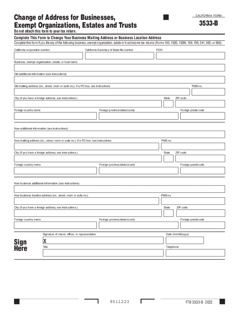 California Form 3533 B Change of Address for Businesses, Exempt