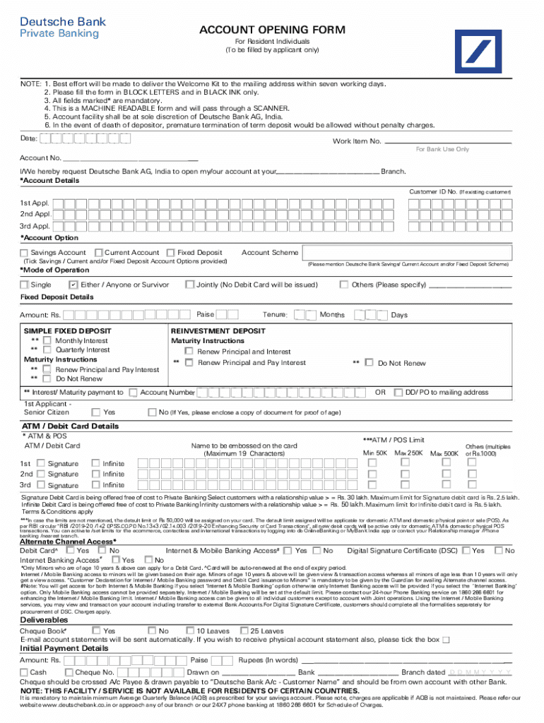 Account Opening Form PB Individual PDF Deutsche Bank