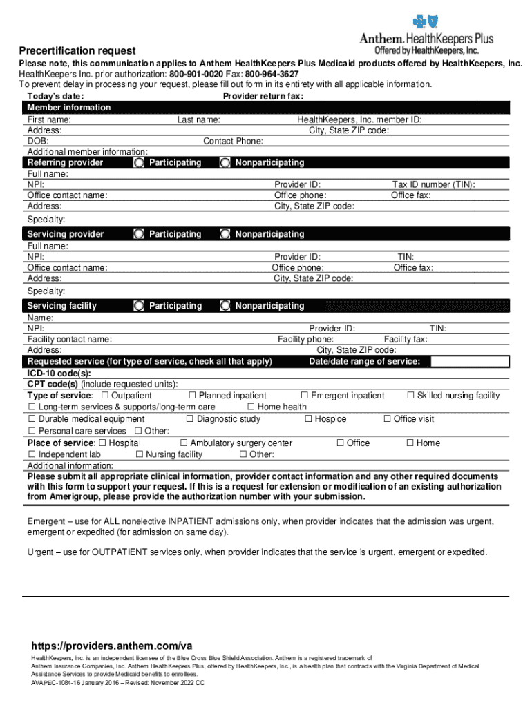 Pharmacy Prior Authorization Form Anthem Providers