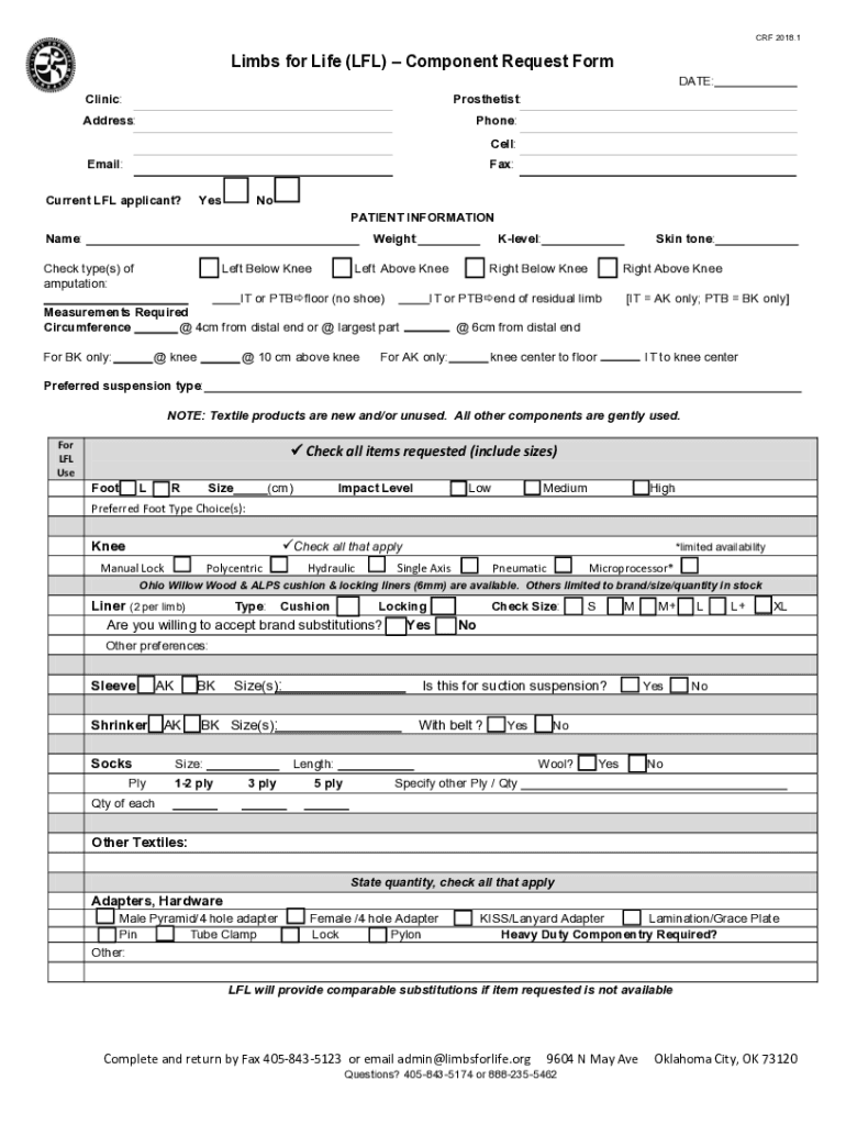 Limbs for Life LFL Component Request Form