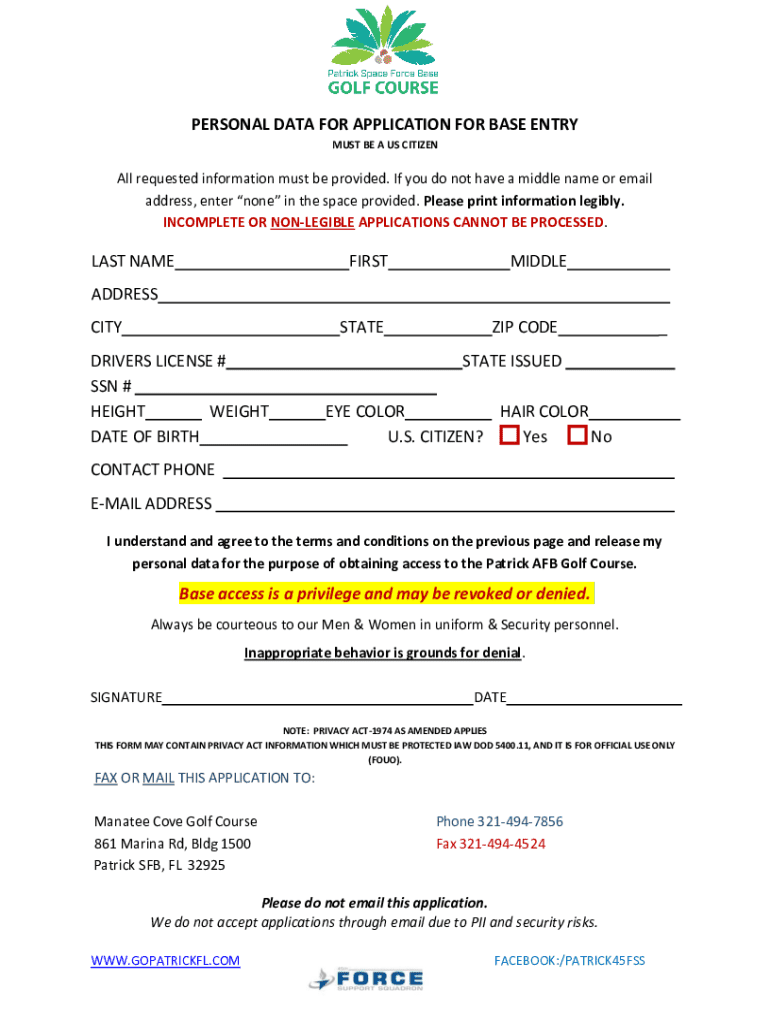 APPLICATION for CIVILIAN BASE ACCESS  Form