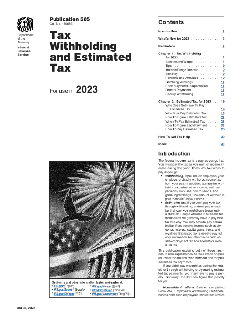  IRS Publication 505 Tax Withholding and Estimated Tax 2022-2024