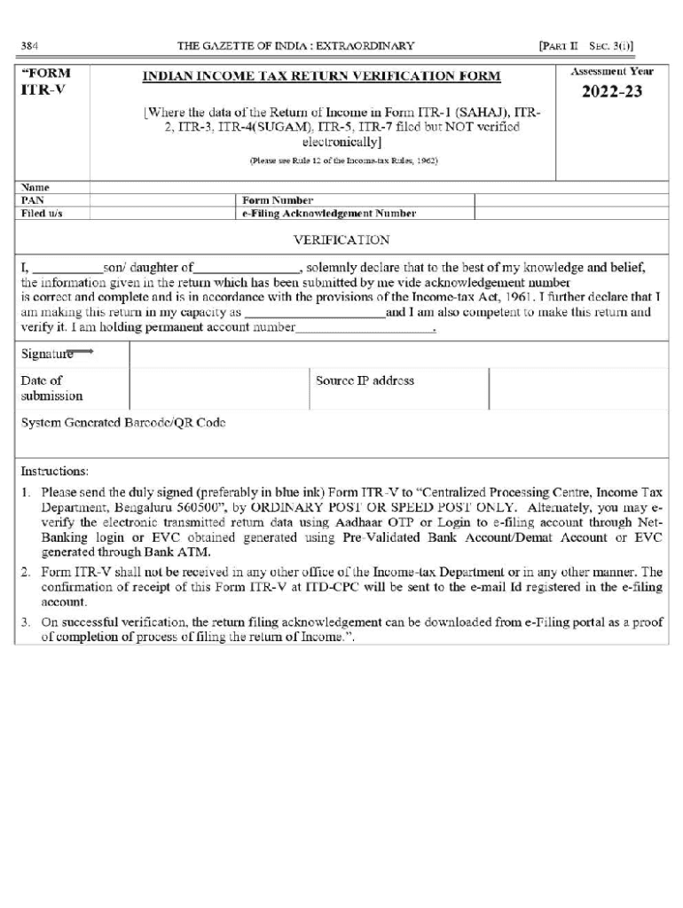  INDIAN INCOME TAX RETURN VERIFICATION FORM Assessm 2022