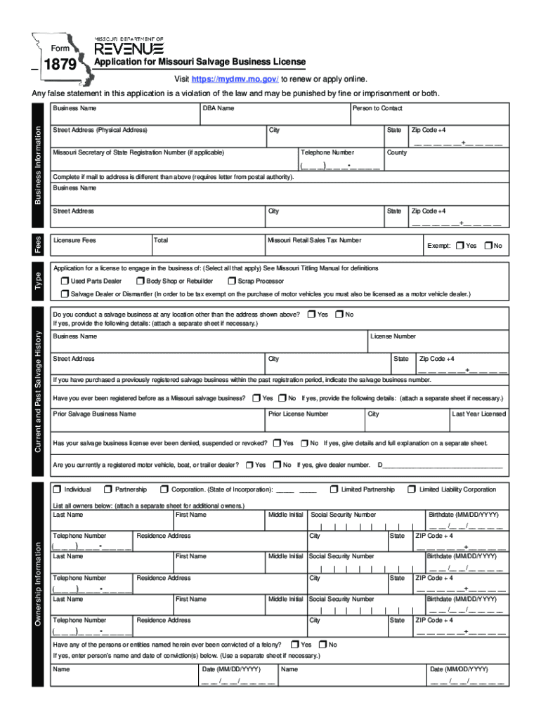  Application for Missouri Salvage Business License 2023-2024