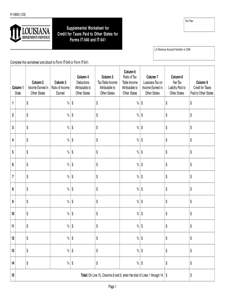  Form R 10606 Supplemental Worksheet for Credit for Taxes 2023