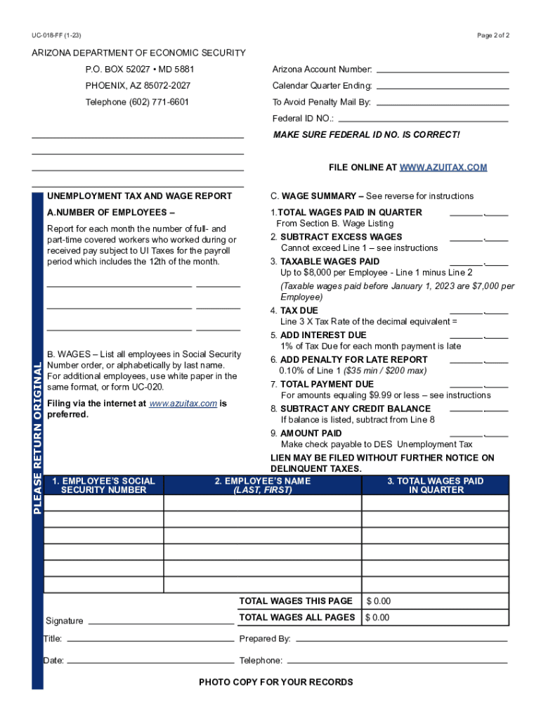  UC 018 Unemployment Tax and Wage Report 2023-2024