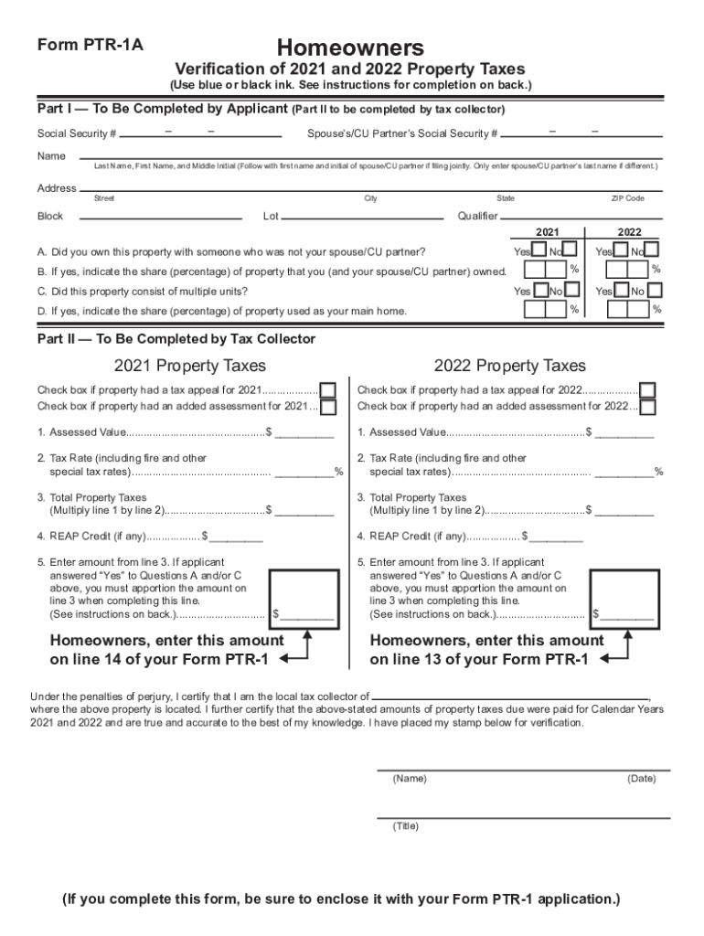  Homeowners Verification of and Property Taxes for Use with Form PTR 1 Homeowners Verification of and Property Taxes for Use with 2021