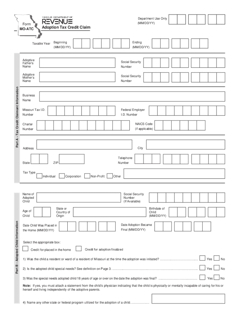 Printable Missouri Form MO ATC Adoption Tax Credit