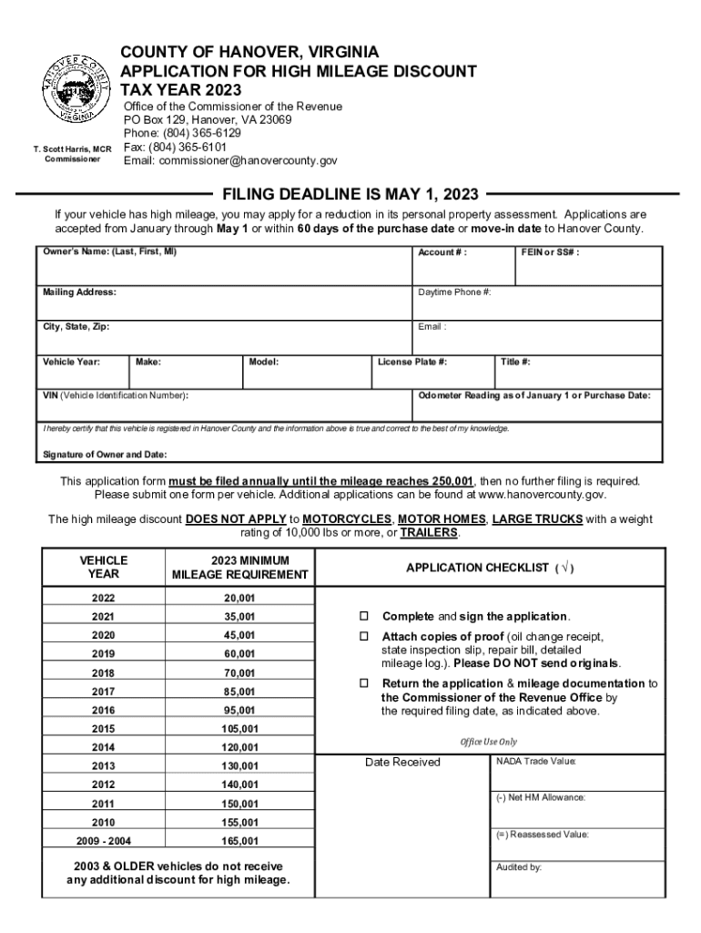  High Mileage Discount Application Form Hanover County 2022