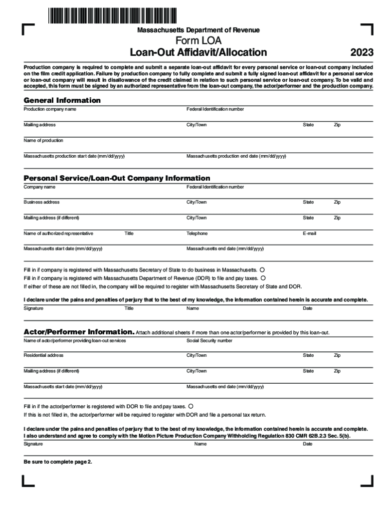  Form LOA Loan Out AffidavitAllocation Mass Gov 2022