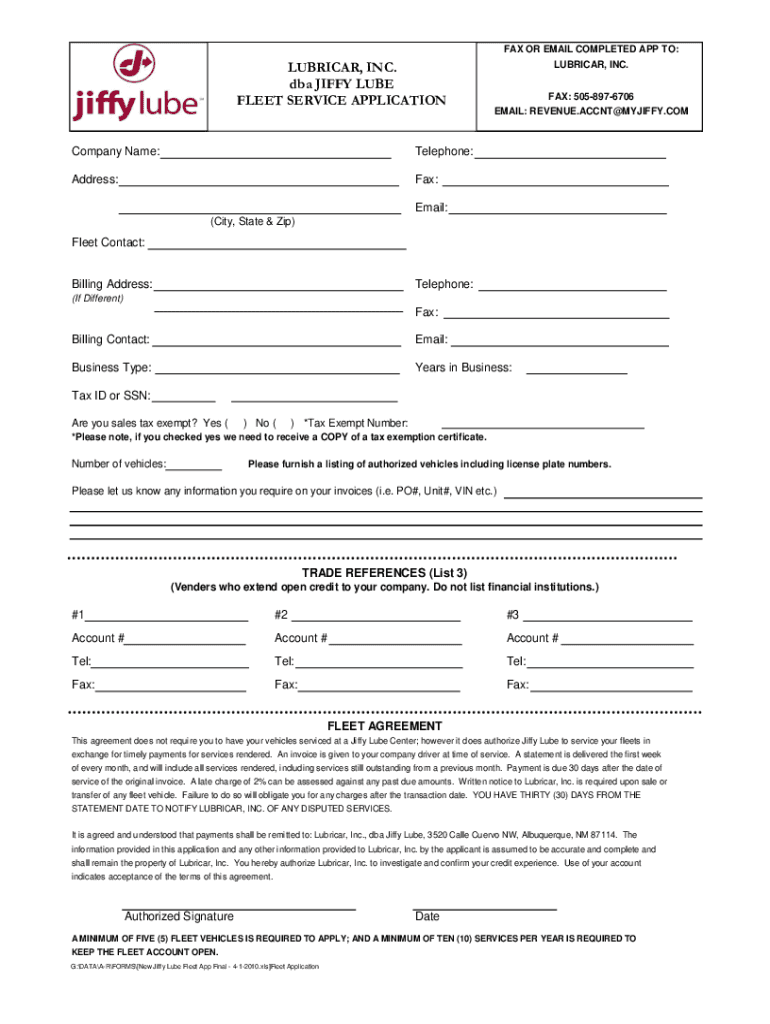 FLEET SERVICE APPLICATION  Form