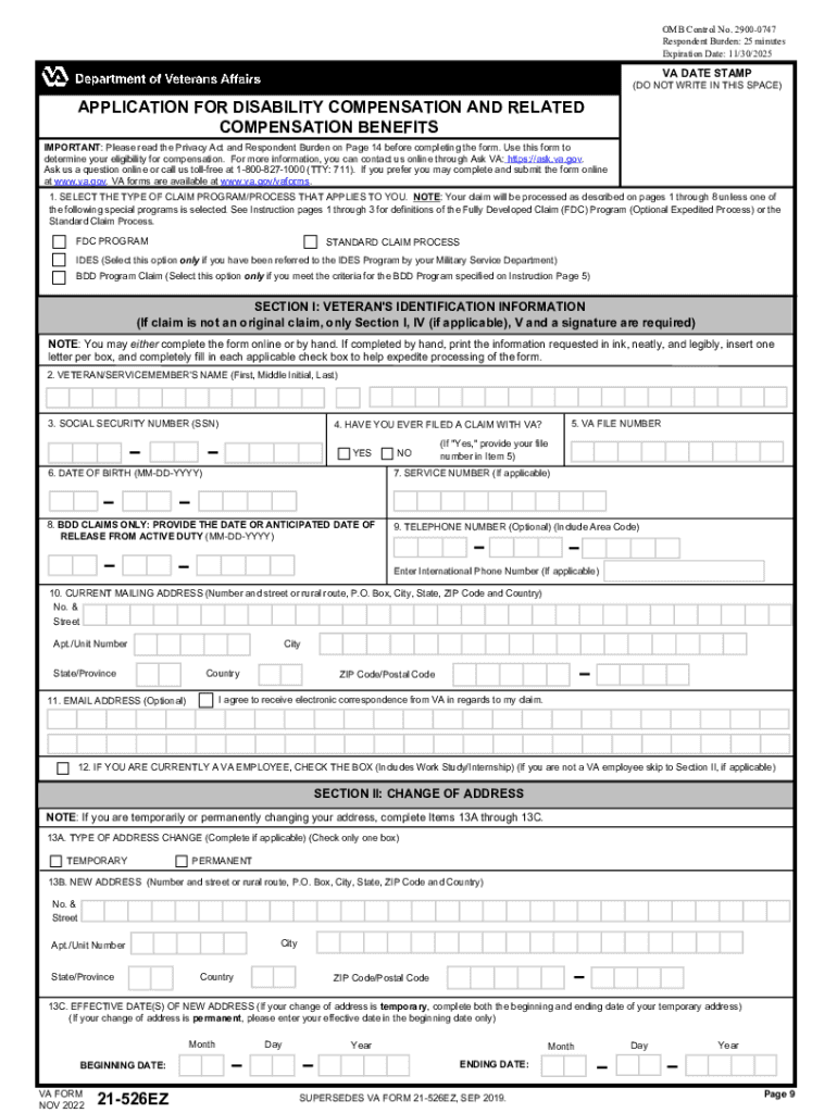  Veterans Claims VA 21 526EZ 2022-2024