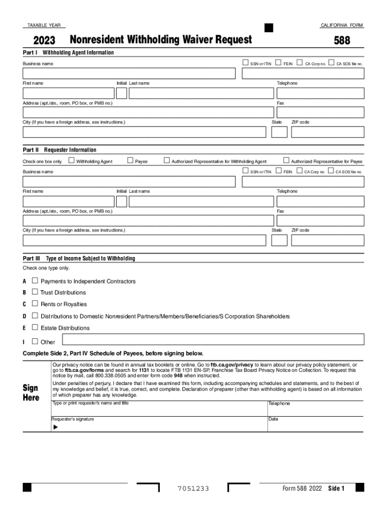  , Form 588 Nonresident Withholding Waiver Request , Form 588, Nonresident Withholding Waiver Request 2023-2024