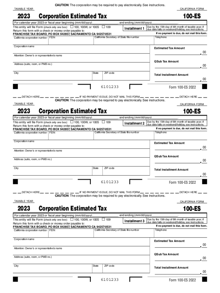 California Form 100 ES Corporation Estimated Tax 2023-2024