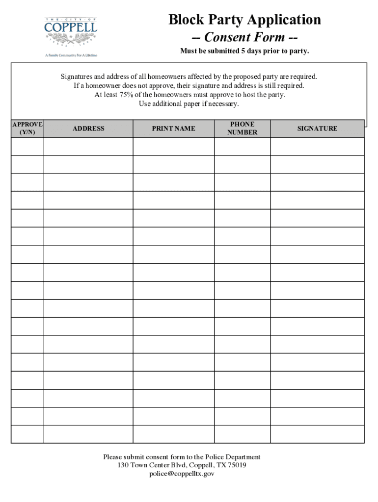 Block Party Application Consent Form