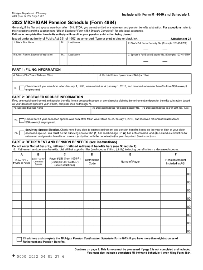  MI Form 4884 Fill and Sign Printable Template 2022