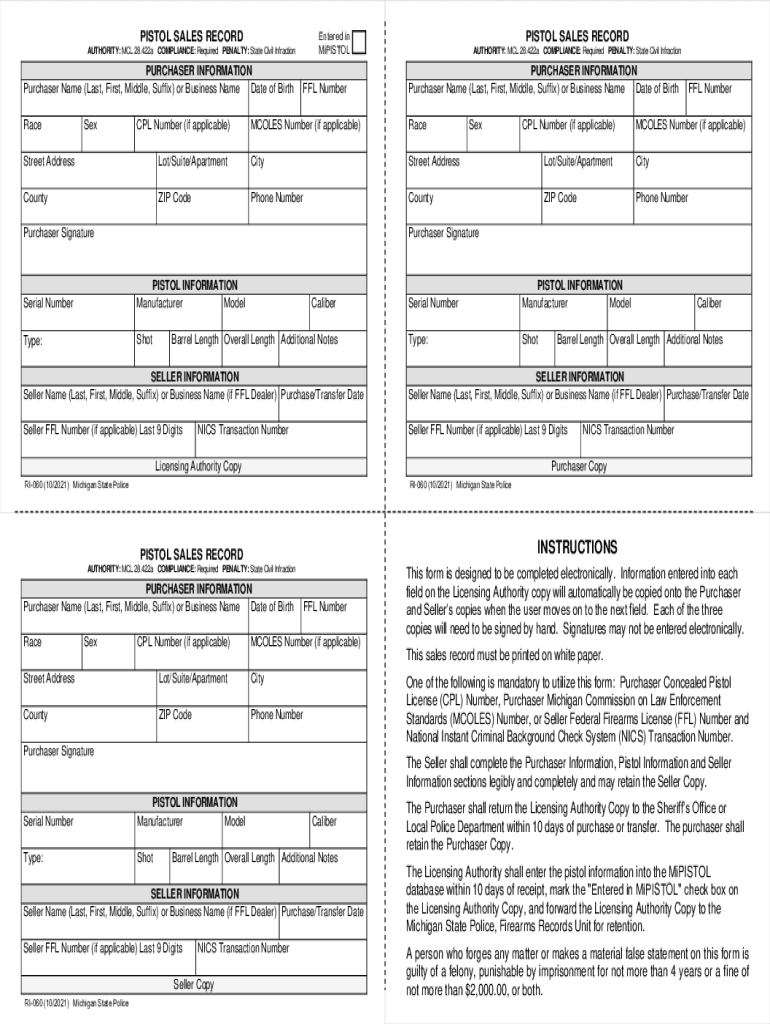  Entered in MiPISTOLPISTOL SALES RECORD AUTHORITY 2021-2024