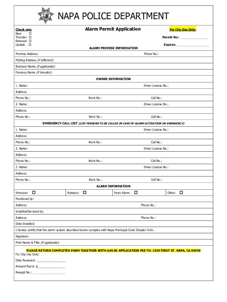 NAPA POLICE DEPARTMENT  Form