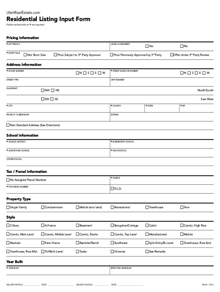 MLS Residential Property Data Form Field Decriptions