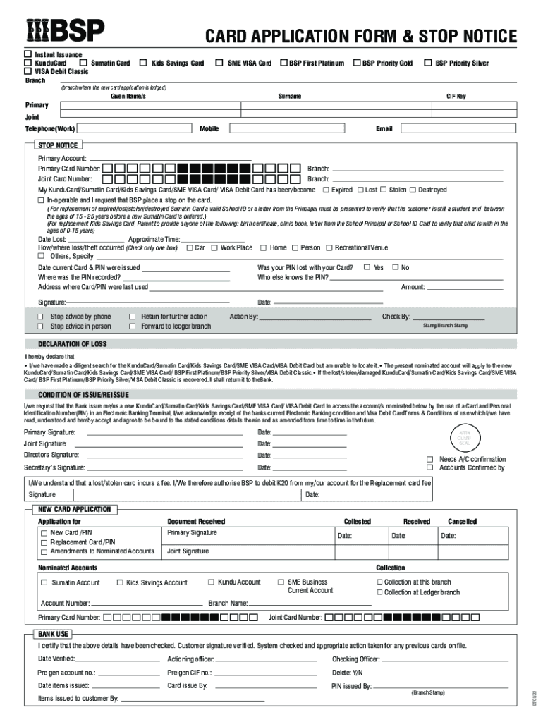  Card Application Form &amp;amp; Stop Notice 2022-2024