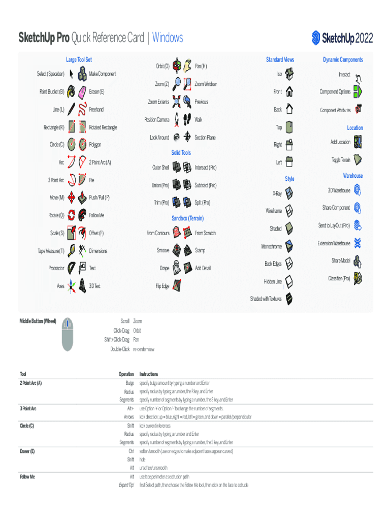 SketchUp Pro Quick Reference Card Windows 2022-2024