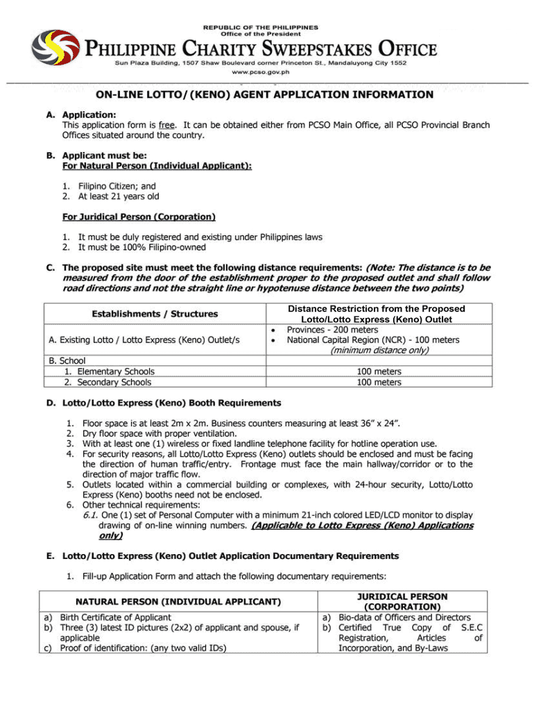 Note Use a Separate Application Form for Lotto I