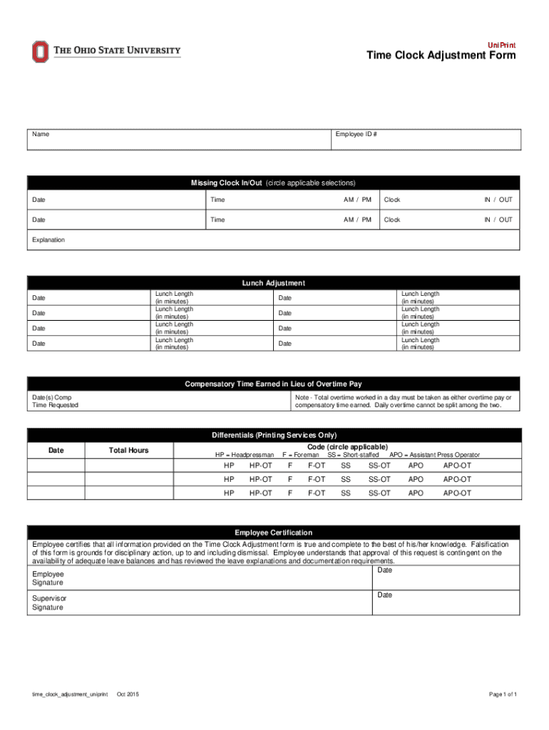  Time Clock Adjustment Request Form Union Parish School District 2015-2024