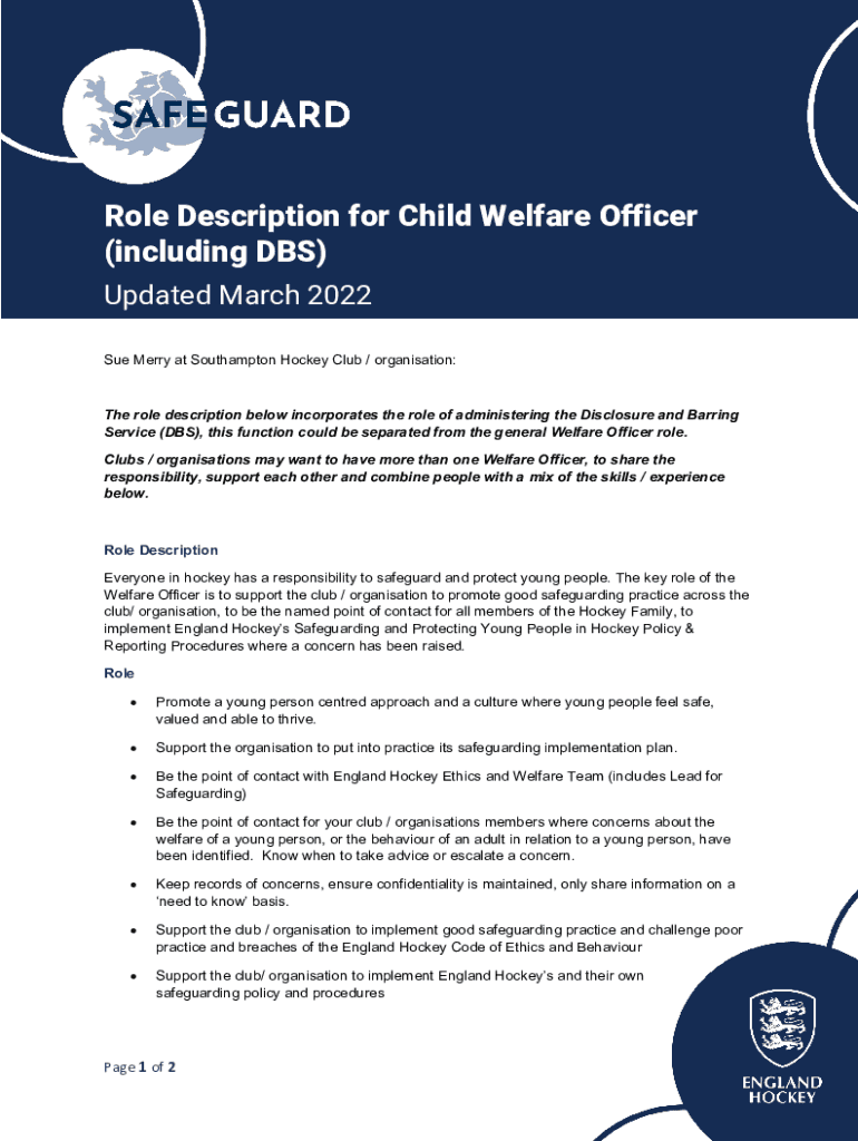 Role Description for Child Welfare Officer Including DBS  Form