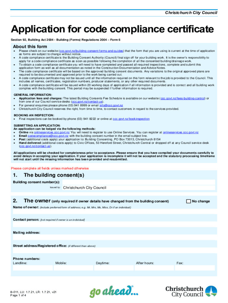  Christchurch City Council Application for Code Com 2021-2024