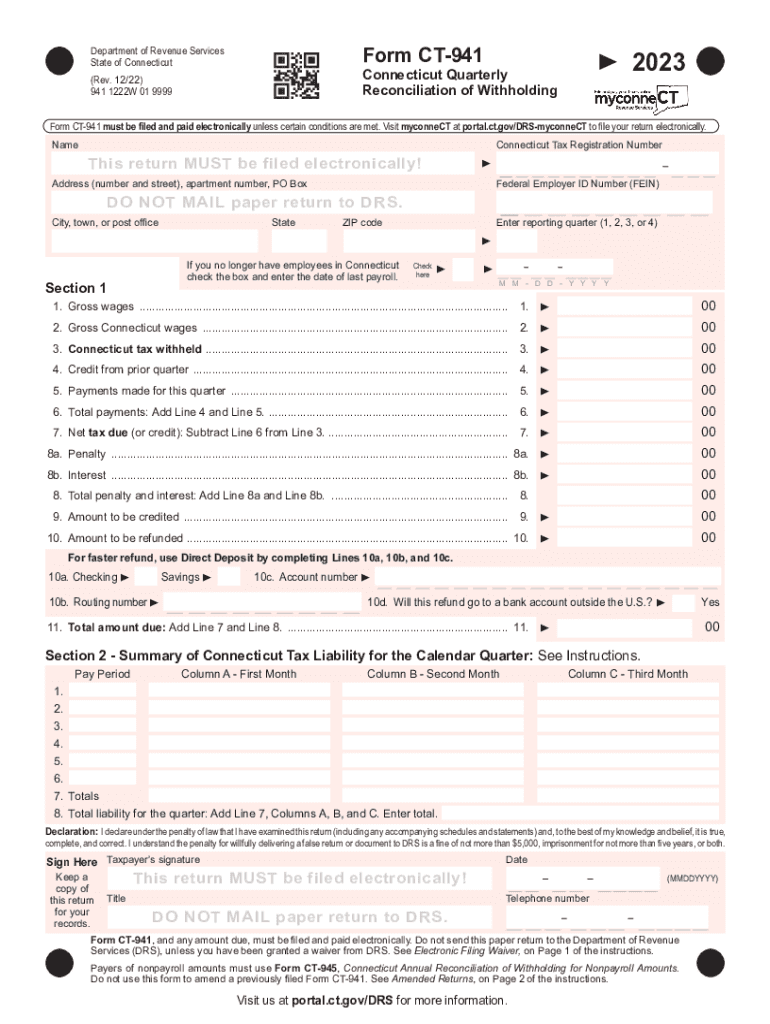  Form CT941 Must Be Filed and Paid Electronically unless Certain Conditions Are Met 2022