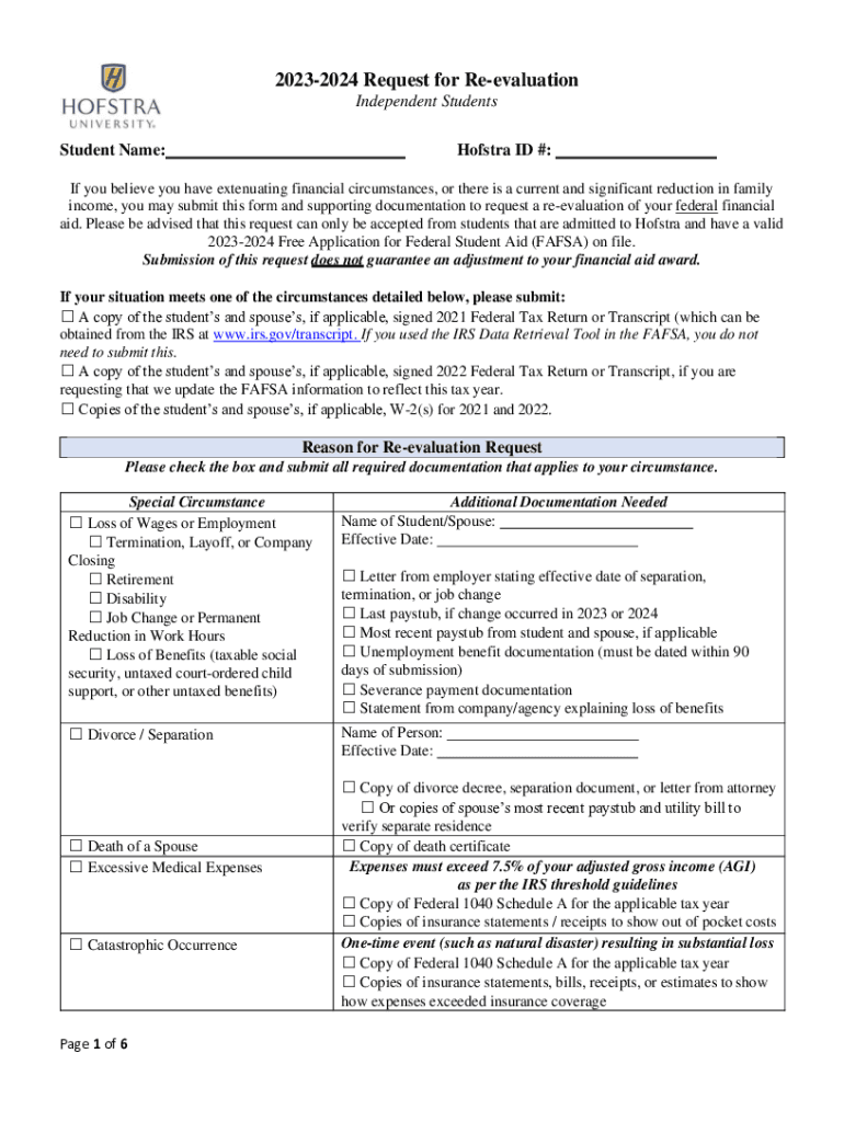 Request for Re Evaluation Independent Students  Form