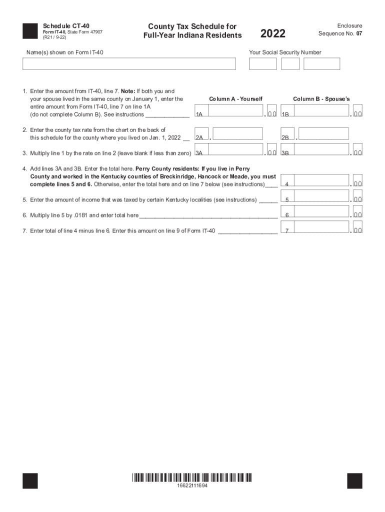 Indiana Form CT 40 County Tax Schedule TaxFormFinder