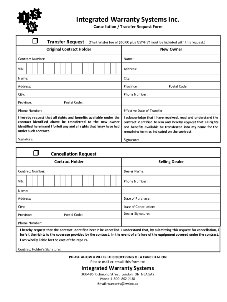 IWS Transfer Cancellation Form PDF
