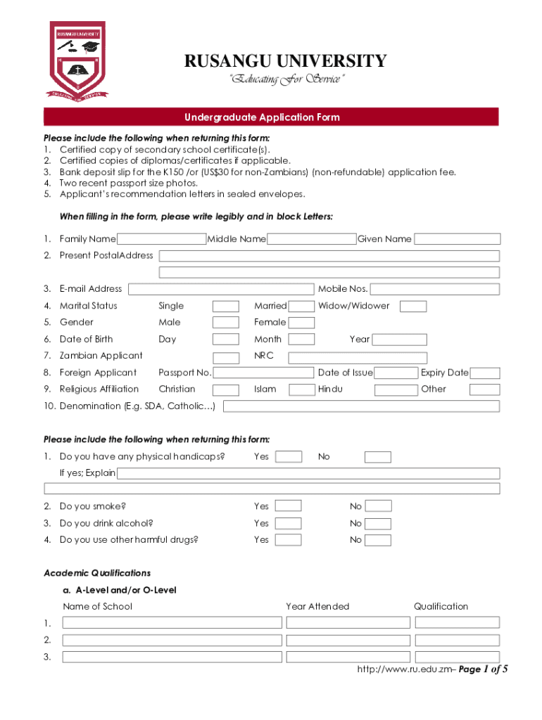 Download an Application Form Rusangu University RU