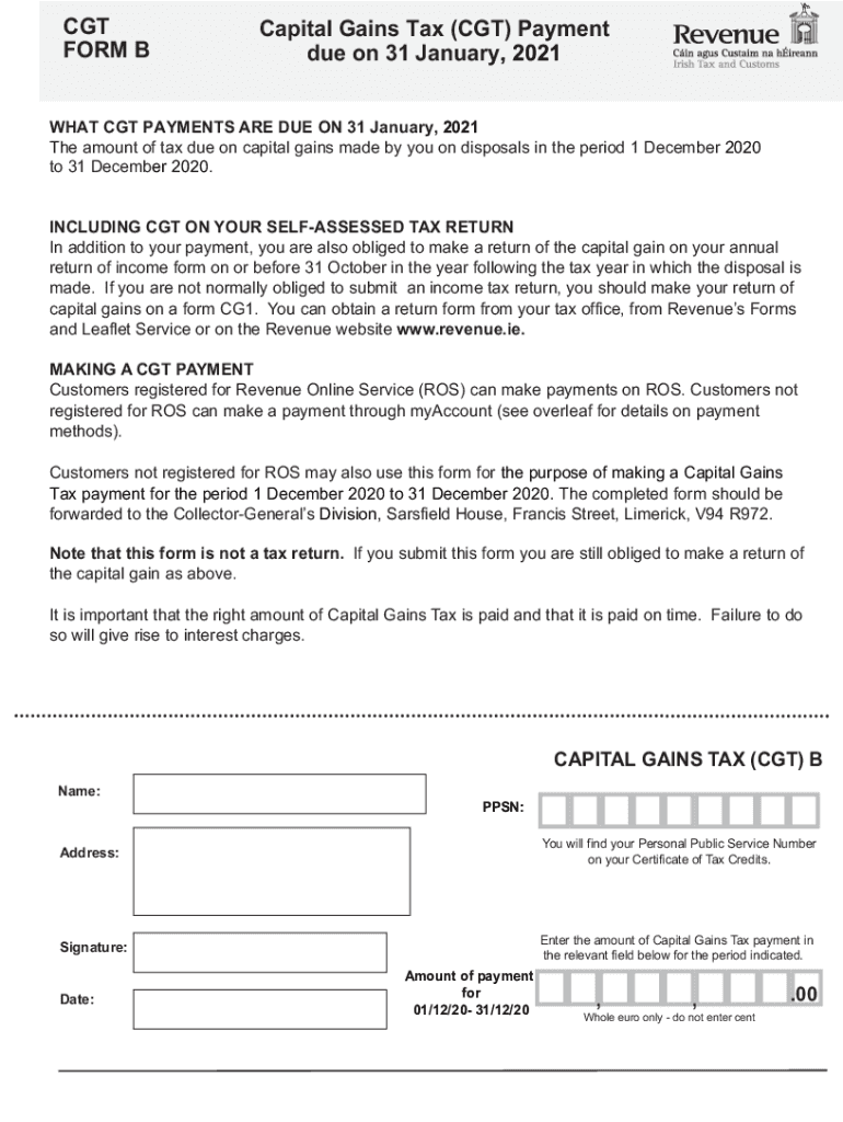 Capital Gains Tax CGT Payment Form B