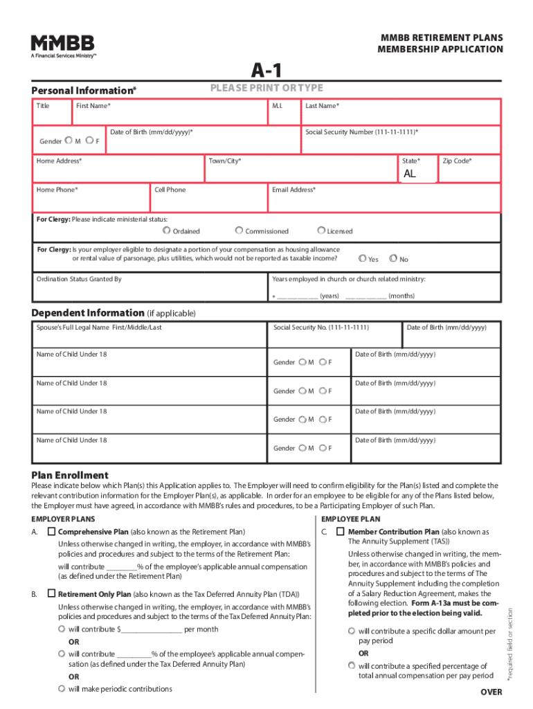 MMBB a 1 Retirement Plans Membership Application Download MMBB&#039;s a 1 Retirement Plans Membership Application  Form